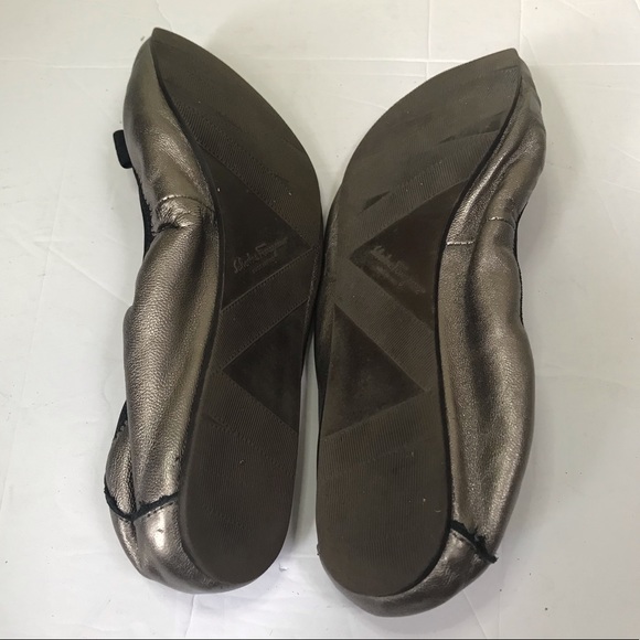 Salvatore Ferragamo My Joy Metallic Leather Ballet Flats Shoes Slip On Slides 9 - Picture 9 of 16